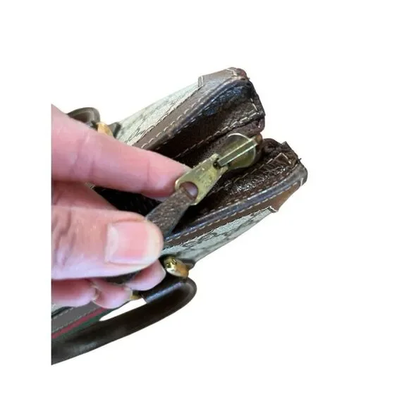 Vintage GUCCI Sherry Tote Wrist Handle Bag Purse GG Logo Brown Leather Authentic - Picture 11 of 16